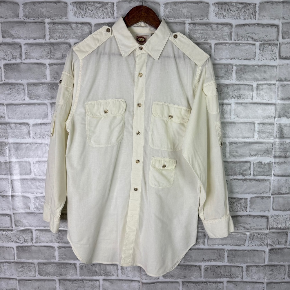 Vintage Banana Republic Off White Multi Pocket Safari Button Up Shirt Men Medium